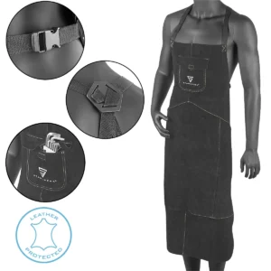 STAHLWERK Tablier de soudeur | Tablier de protection | Tablier en cuir | Tablier de forgeron | Tablier de travail | Tablier d'atelier | Tablier de soudeur en cuir croûte de haute qualité pour le soudage et la découpe au plasma